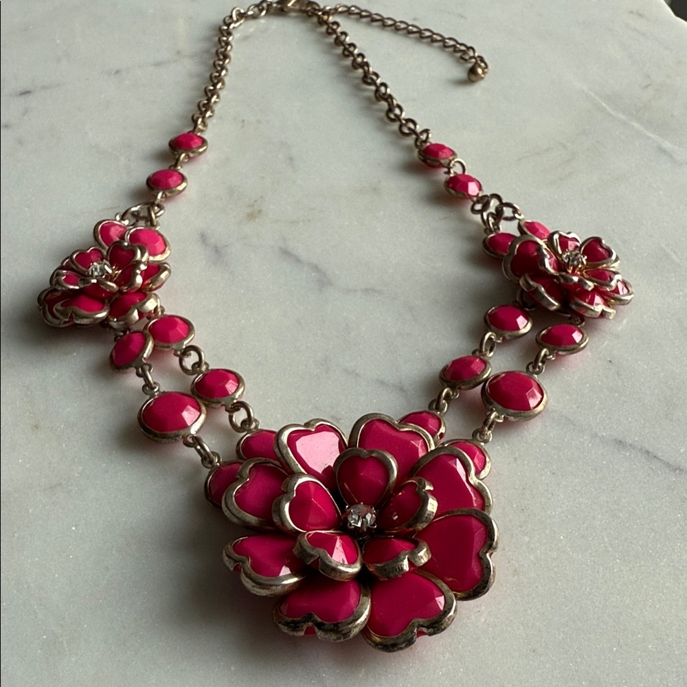 Vintage Pink Cubic Zirconia Center Floral Necklace